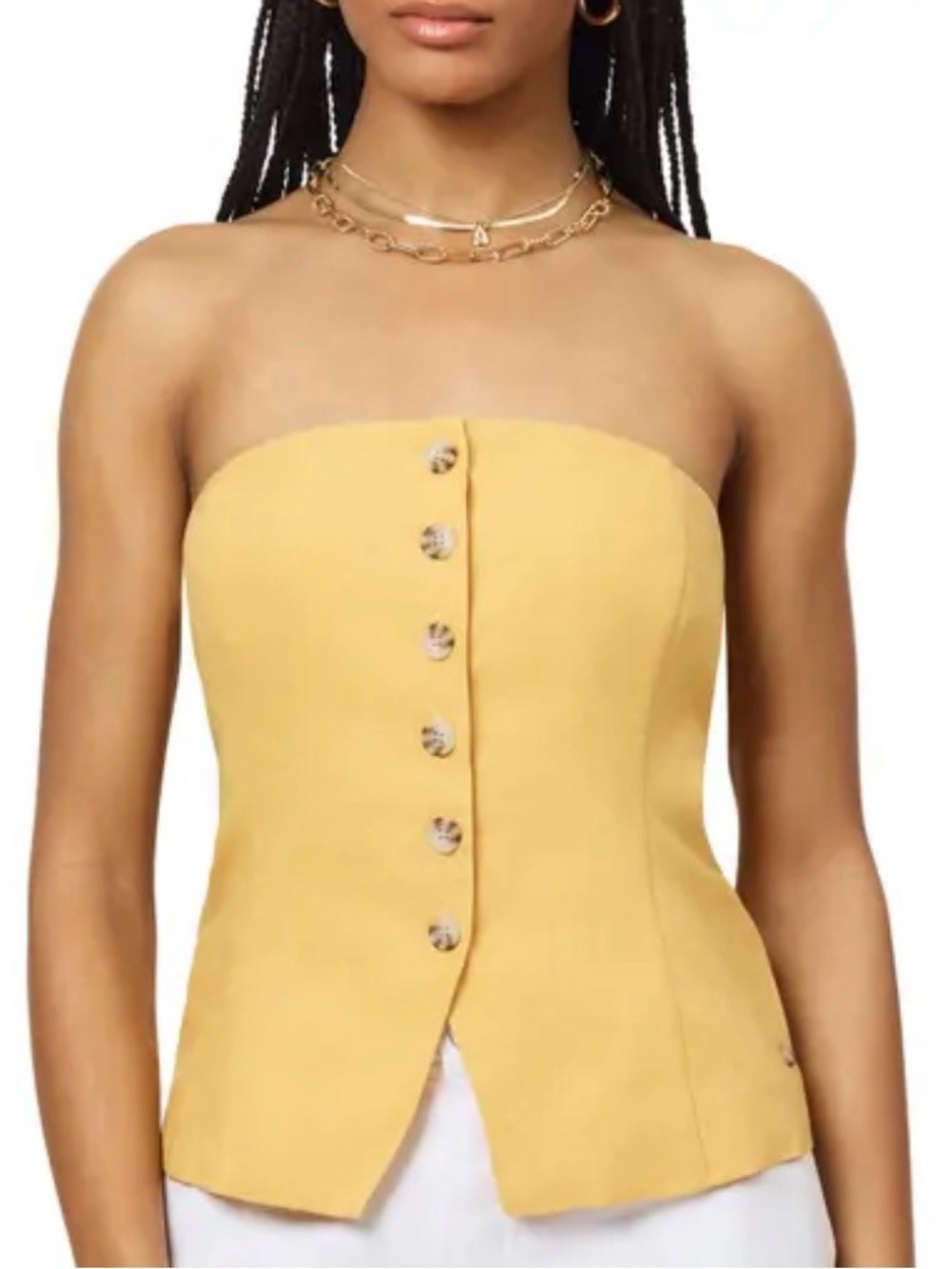 NWT Scotch & Soda Strapless Button Vest Light Mustard Yellow Linen Blend Size XL